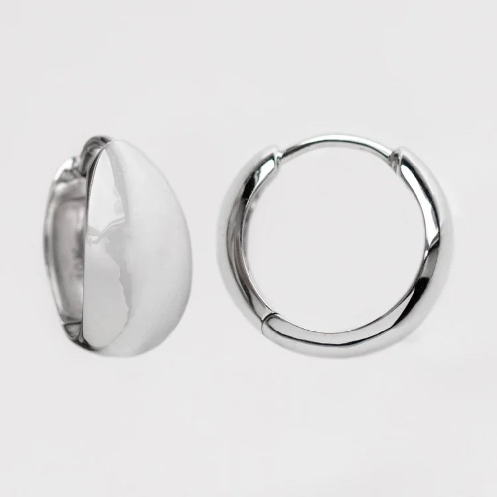 Local Eclectic Solid White Gold Chunky Huggie Hoops